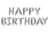 Foliopallosetti Happy Birthday -kirjaimet hopea